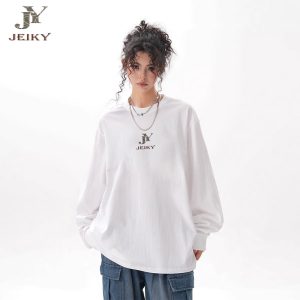JY JEIKY Loose casual bottoming shirt for men and women, solid color round neck long sleeve T-shirt